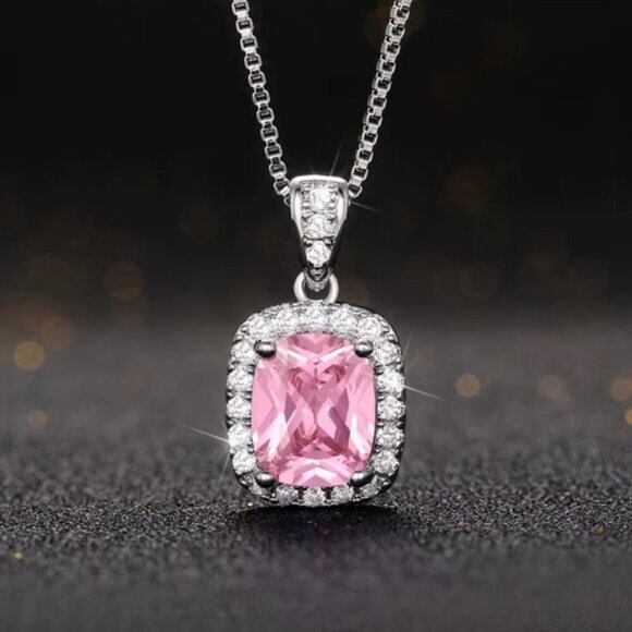 NEW 925 Sterling Silver Pink Sapphire Diamond Necklace - Picture 1 of 4